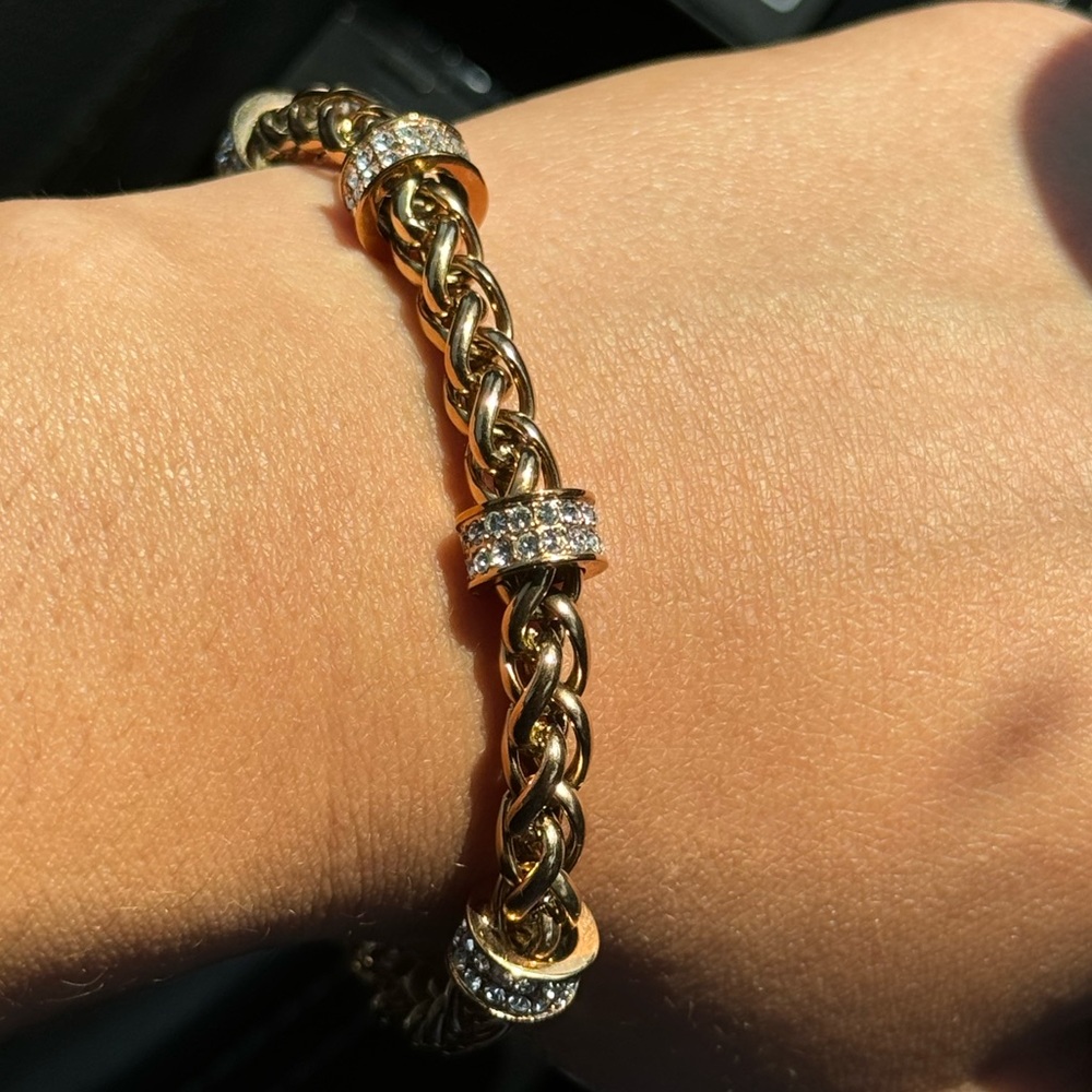 JCM stainless steel bracelet gold chain and diamond gems hook clasp style